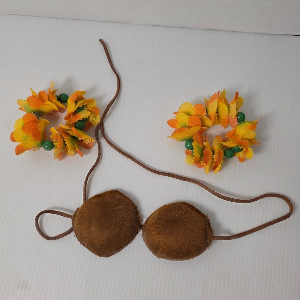 Build-A-Bear Luau Set OS Brown Excellent Coconut Top and Floral‎ Accessories